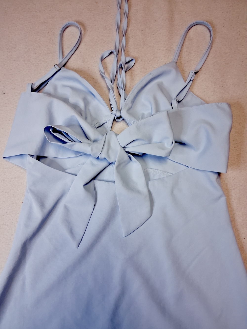 Light Blue Lace-Up Slip Dress - Picture 5 of 6